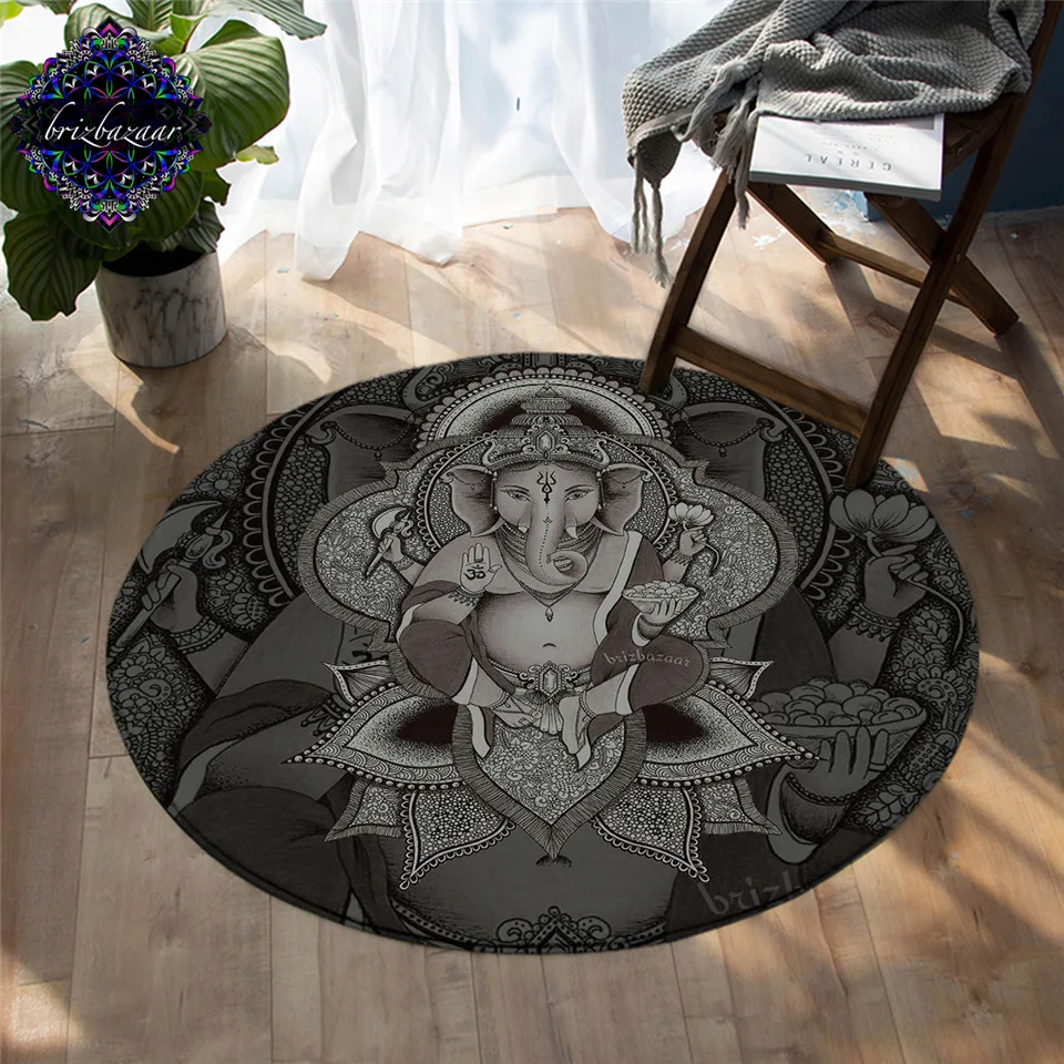 

Brizbazaar круглый ковер Boho слон напольный коврик для гостиной Бог Нескользящие коврики этнические символ йоги коврик 150