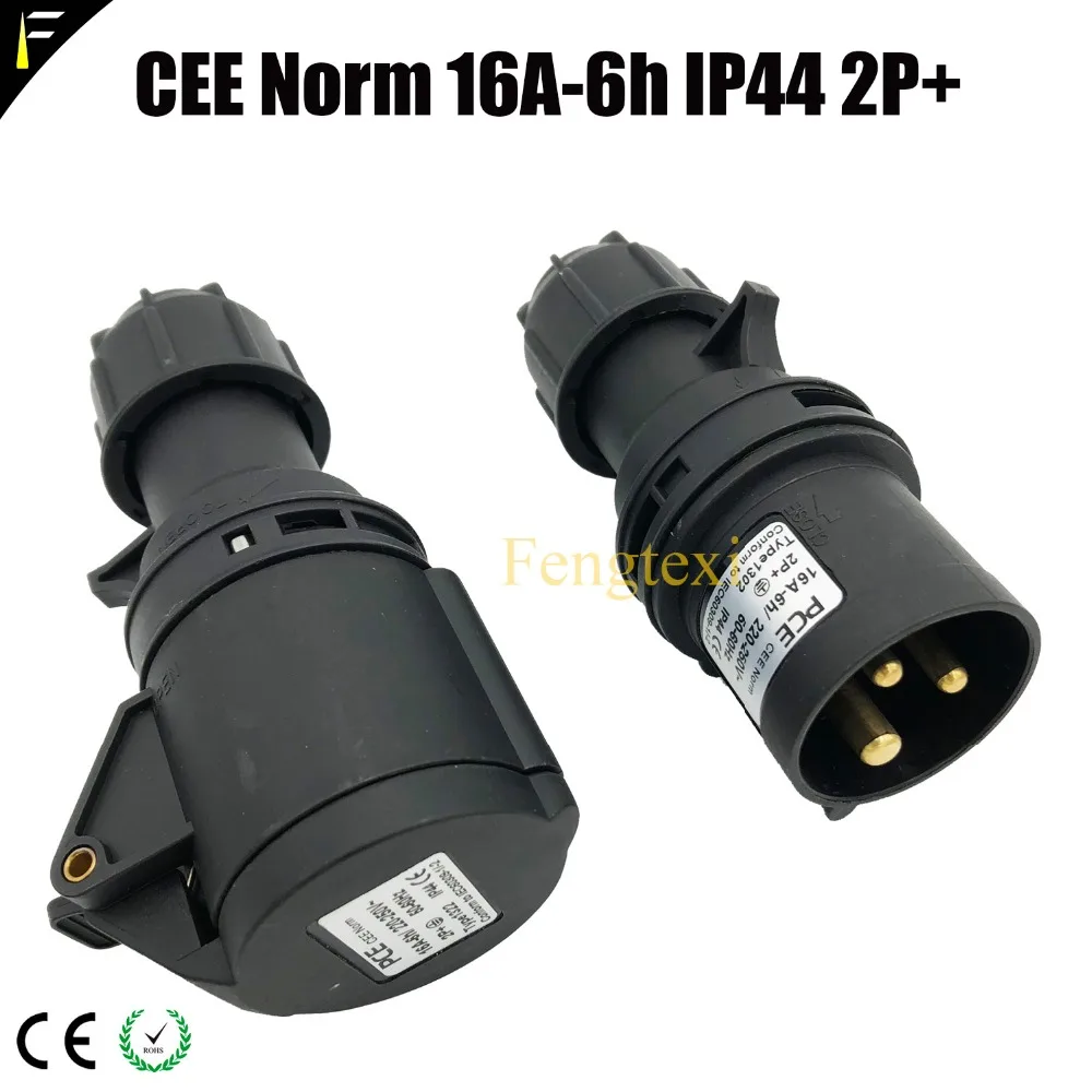 

1Set(2PCS) PCE CEE Plug female male 16A CEE Norm 16A-6h IP44 2P+ 3 pin Connector Plug Industrial Socket