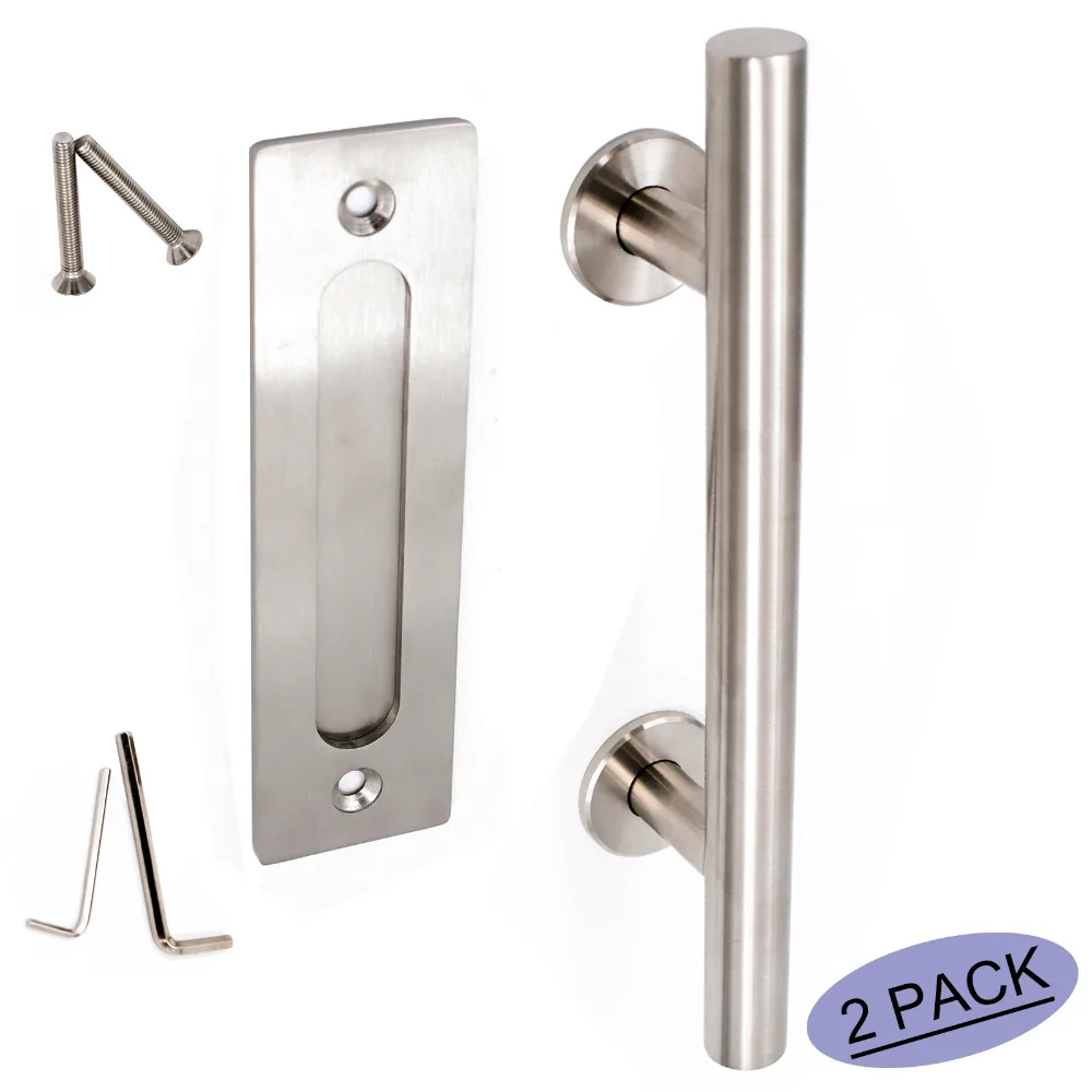 Goldenwarm 12 Inch Sliding Barn Door Handle and Flush Pull Set Furniture Hardware Handle Finger Pulls Stainless Steel 2 Pack