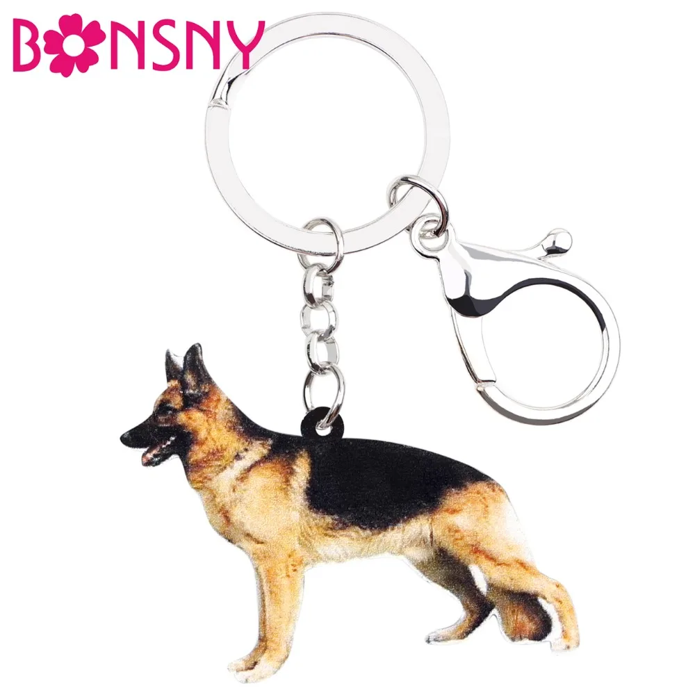 Bonsny Acrylic Standing German Shepherd Dog Key Chains Keychains Ring Animal Jewelry For Women Girls Pet Lovers Bag Car Charms