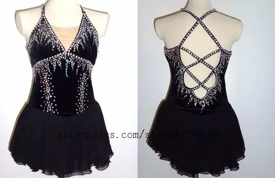 

black ice skating dresses women competition ice skating dresses custom spandex crystals kids ice dresses free shipping B21