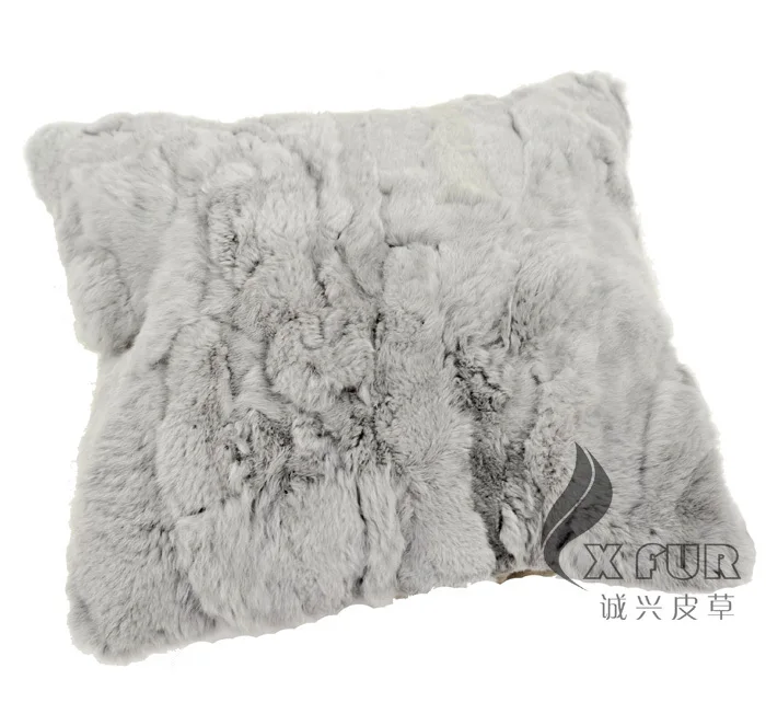 CX-D-27A1 40X40cm Grey Colour Genuine Rex Rabbit Fur Pillow Fashion Pillow Case Patchwork Soft Decorative Pillowcases