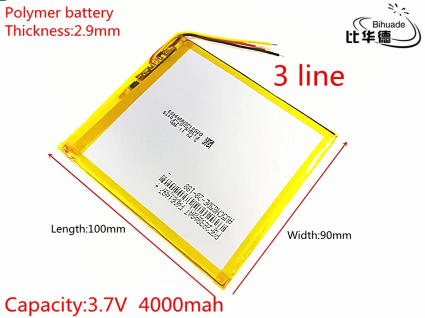 10pcs 3 line Free shipping Polymer lithium batteries 3.7V 4000mAh 2990100 3090100 For 7 inch 9 inch 12-inch Tablet PC