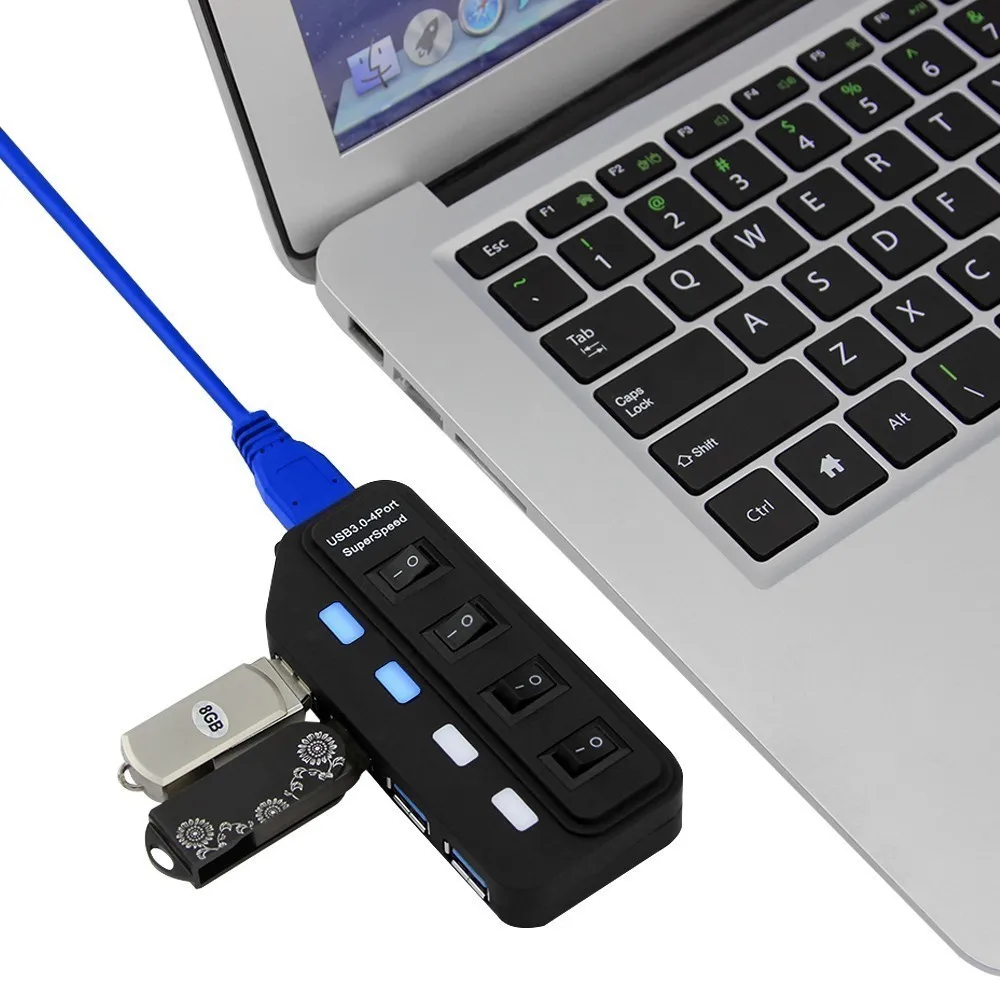 CHYI 4 Port Usb 3.0 Hub متعدد في واحد كومبو Mini Usb3.0 الفاصل مع الاتحاد الافريقي/الاتحاد الأوروبي/الولايات المتحدة/المملكة المتحدة شاحن محول الطاقة عالية السرعة اكسسوارات الكمبيوتر
