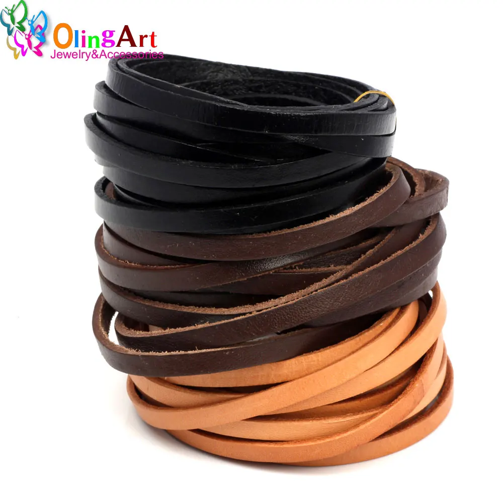 OlingArt 5*2mm 3YD/Lot czarny/brązowy/skórzany kolor płaska skórzana linka/sznury naszyjnik DIY bransoletka kolczyki Choker two...