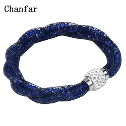 Fashion 3 Tube Braided Mesh Bracelet With Magnetic Crystal Ball Women Bracelet