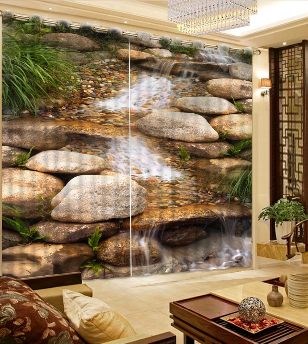 

Customize any size stereoscopic 3d curtains Stone flowing water bed room living room curtains home decor window curtain