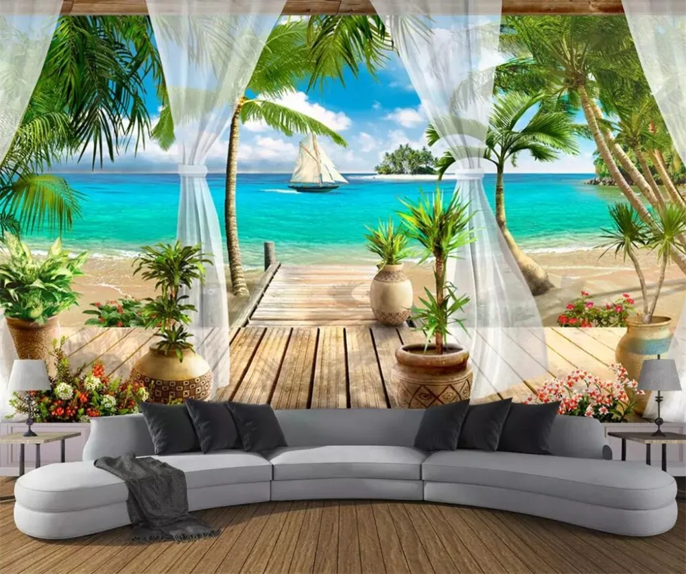 

beibehang Custom wallpaper 3D portrait mural balcony sea view wallpaper living room bedroom background wallpaper papel de parede