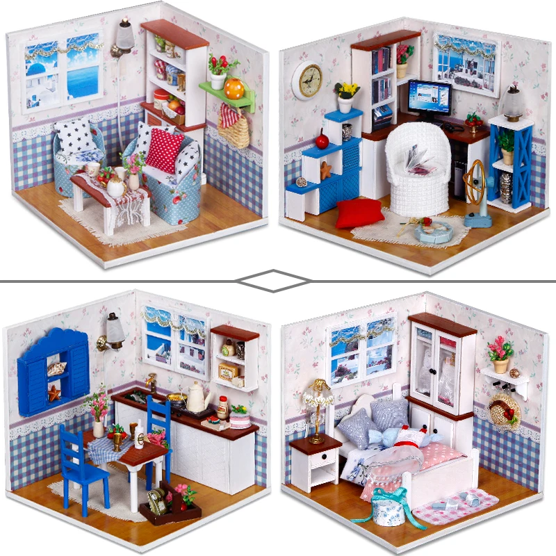 

DIY Furniture Miniature Dollhouse 3D Model Wooden Houses Toys Miniaturas Doll house With Dust Cover and Color box For Children