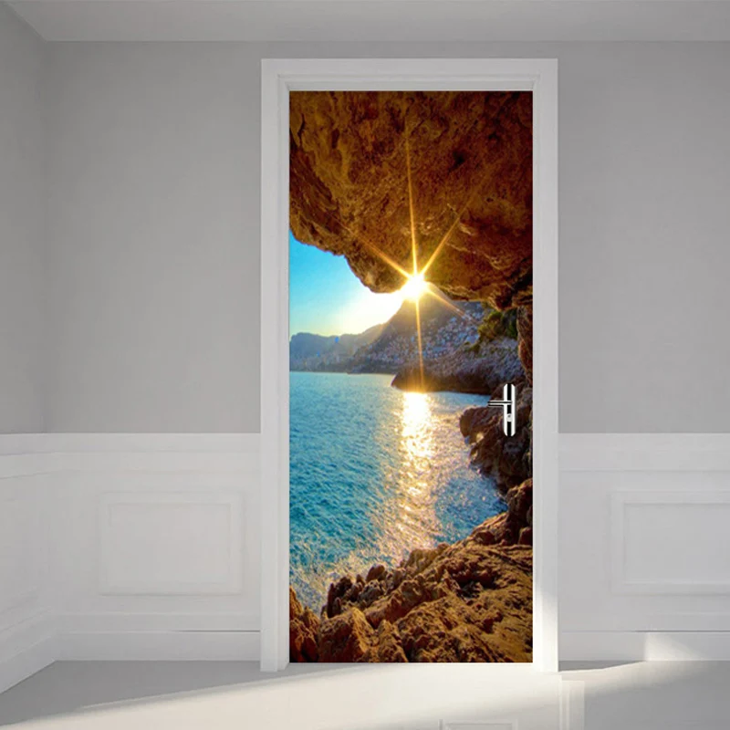 

Self-Adhesive Door Sticker Modern Creative Seascape Photo Mural Wall Papers Living Room Bedroom Home Decor Door DIY PVC Stickers