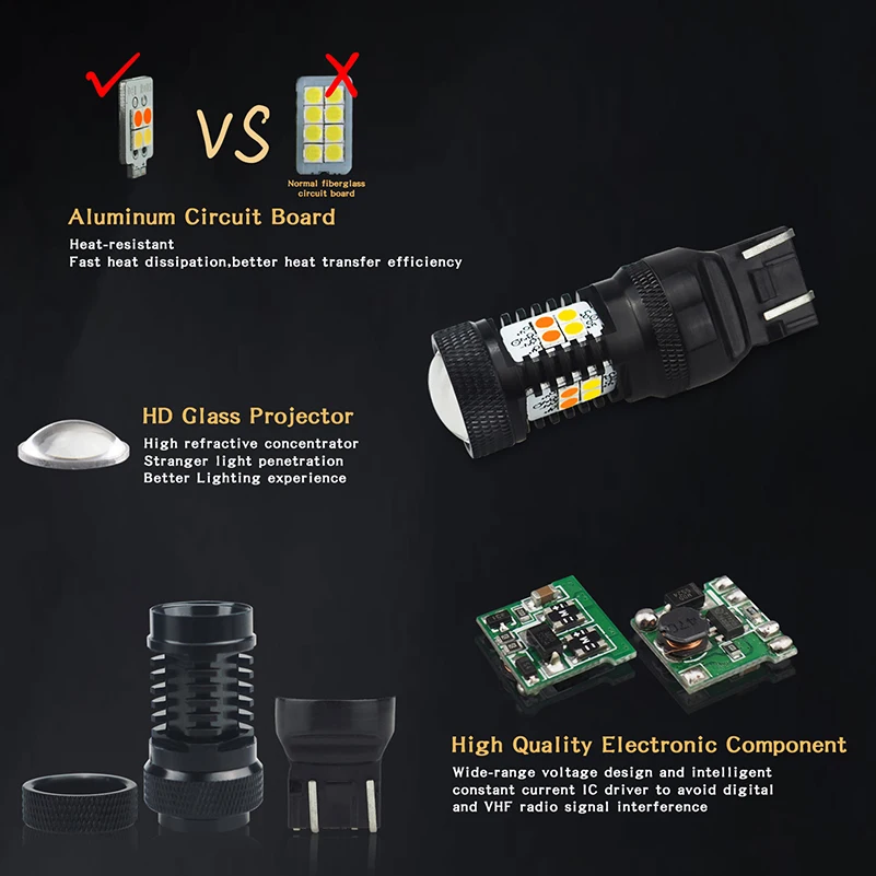 AUXITO White Amber Switching T20 7443 W21/5W W21W LED Bulb T25 3157 3156 P27/7W Car Turn Signal DRL Daytime Running Light 12V