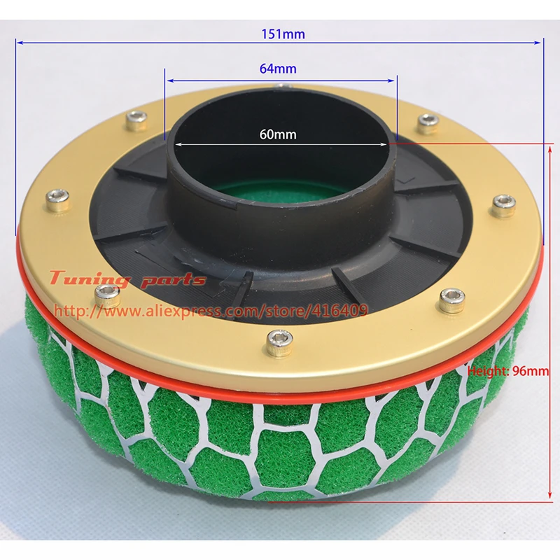 Green Mushroon Air Filter 3Layers Super Filter Neck Size 63mm 80mm 100mm Racing Car Air Filter Cold Air Intake