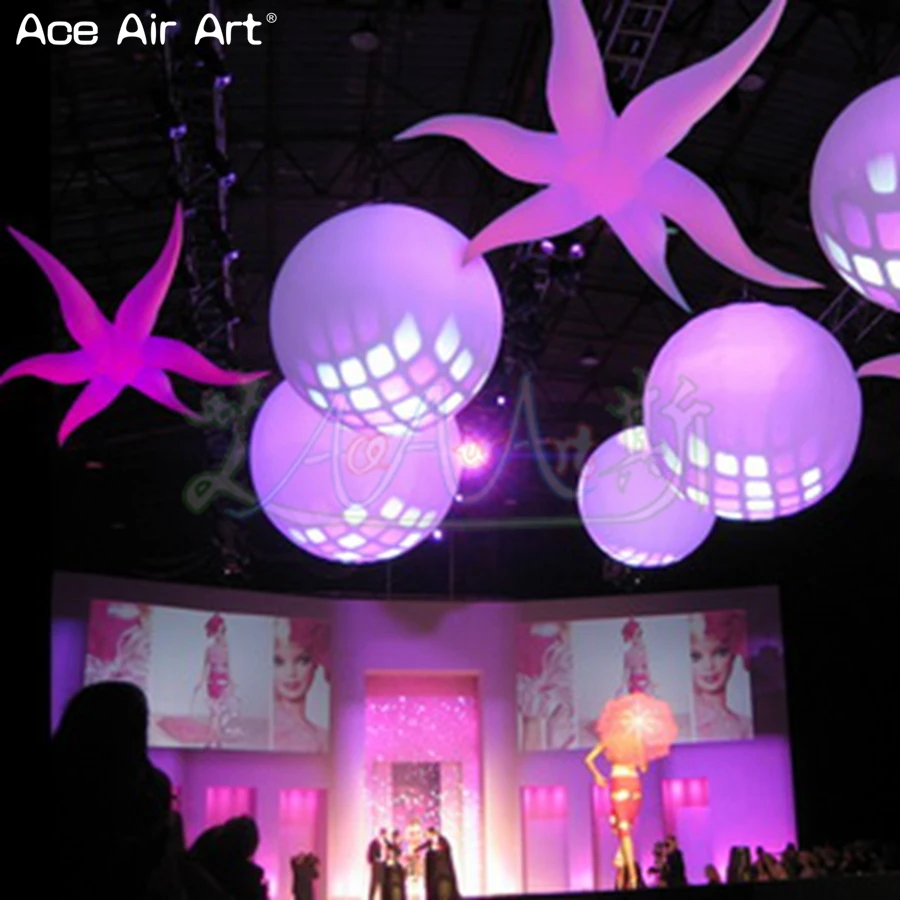 3 uds tela blanca decoración de escenario inflable Jelly Fish Sunstar con luces Led controladas por control remoto para fiesta