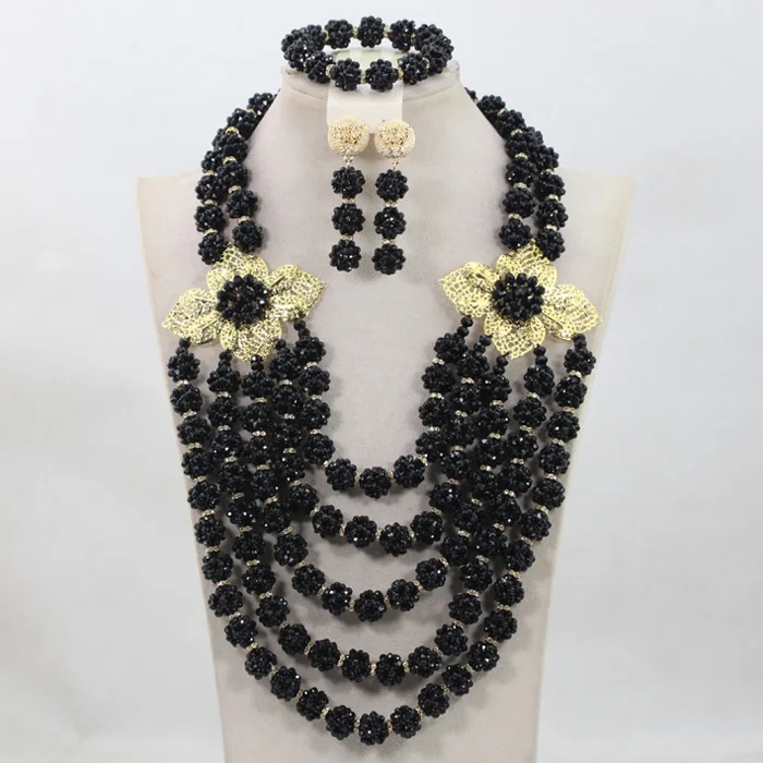 Black Jewelry Sets Crystal Necklace Romantic Nigerian Wedding African Beads Jewelry Set Bridal Jewelry Sets Free Shipping ABH237