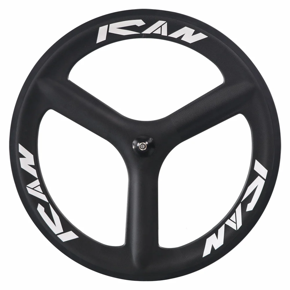 ICAN BIKES 3 spokes clincher carbon wheels for road bike powerway black hub or track bike with 3K or UD matte finished