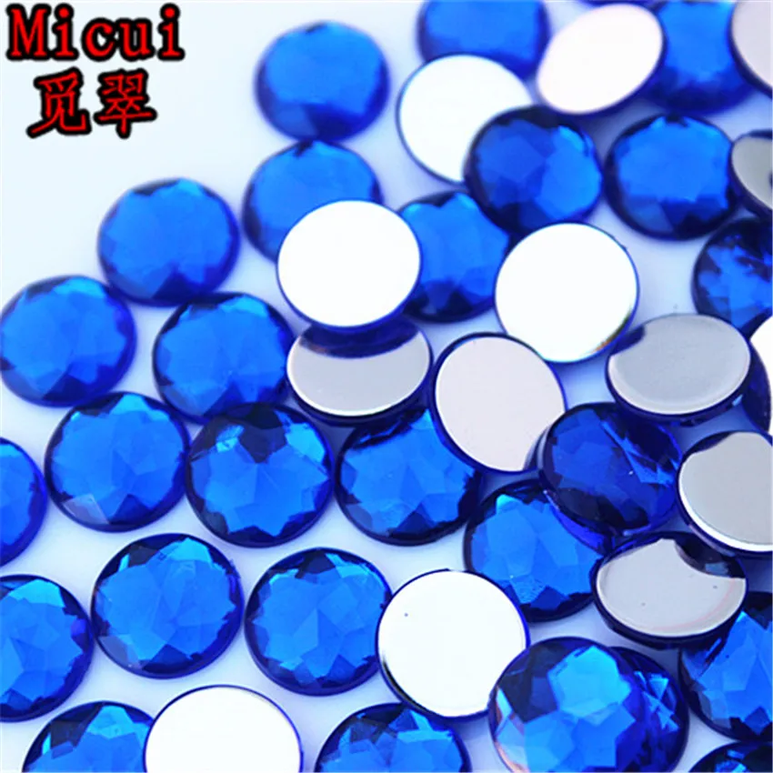 Micui 100pcs 10mm Round Chamfer Acrylic Rhinestones Crystal and Stones Flat Back No Hole For Clothes Crafts Decorations  MC752