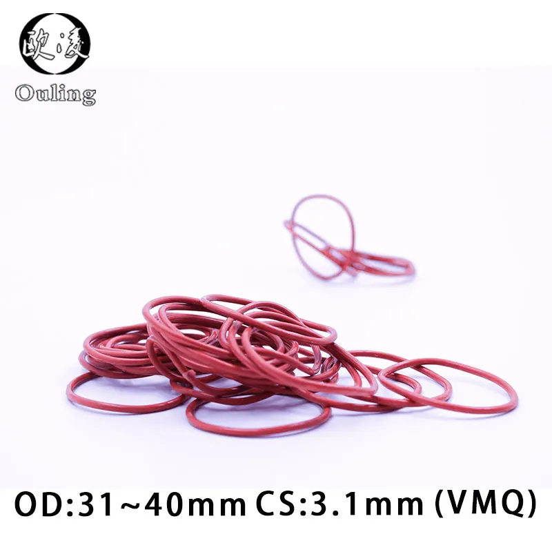 

5PCS/lot Red Silicon Rings SIlicone/VMQ O ring 3.1mm Thickness OD31/32/34/35/36/38/39/40mm Rubber O-Ring Seal Gasket Washer