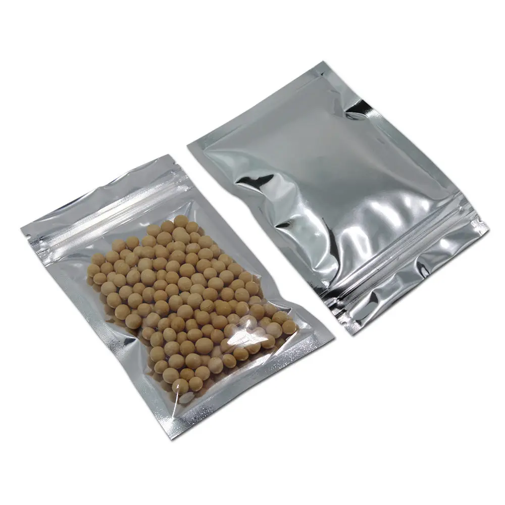 

Wholesale Silver Mylar Foil Bags Clear Plastic Package Bags Self Sealable Ziplock Flat Bag Beans Nuts Snacks Storage Bag 3 Sizes