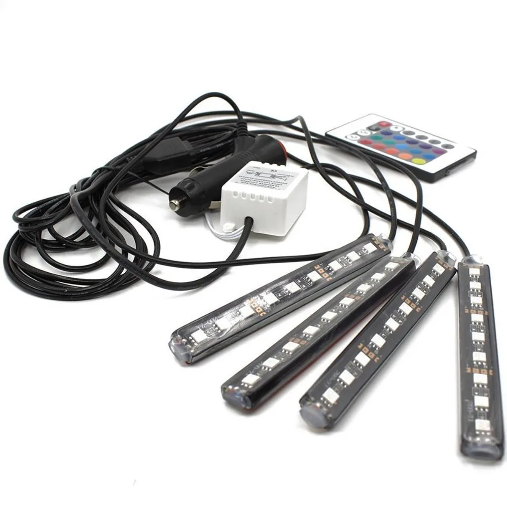 4 Pçs/set 7 Cores LED Kit de Iluminação Interior Do Carro com Controle Remoto Sem Fio Kit de Decoração de Estilo de Luz de Atmosfera Automotiva