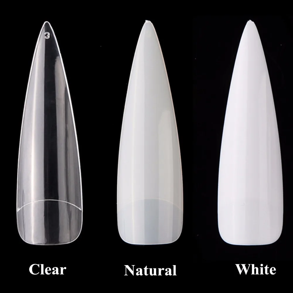 

100Packs Long Stiletto Nails Long Sharp False Nail Tips Acrylic Half Cover Fake Nais Salon White Natural Clear Press On Nails