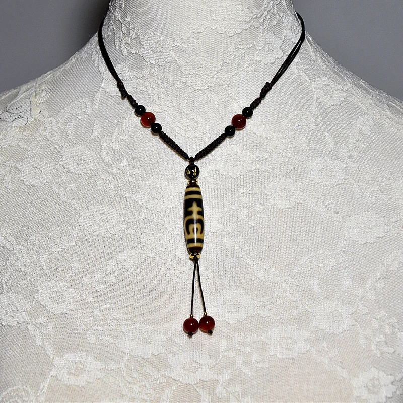 Pure hand-woven Men&women's adjustable necklace Old agate pendant necklace Amulet Yellow/dark brown DZI necklace Free Shipping