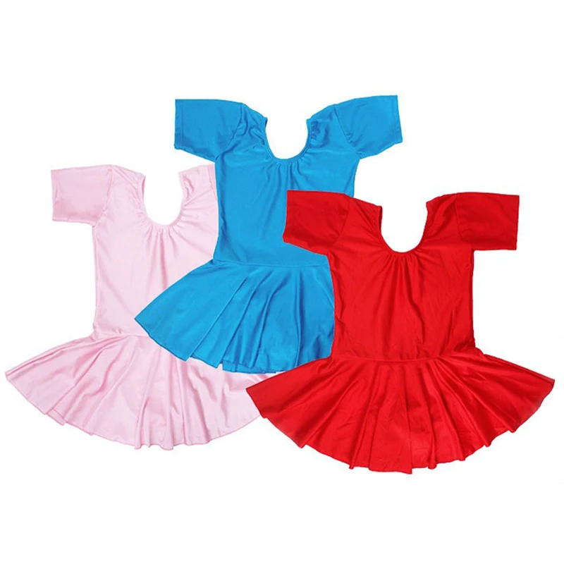 Leotardo de gimnasia de LICRA de manga corta para niñas, vestido de baile latino, falda de práctica de baile, 3 colores, novedad