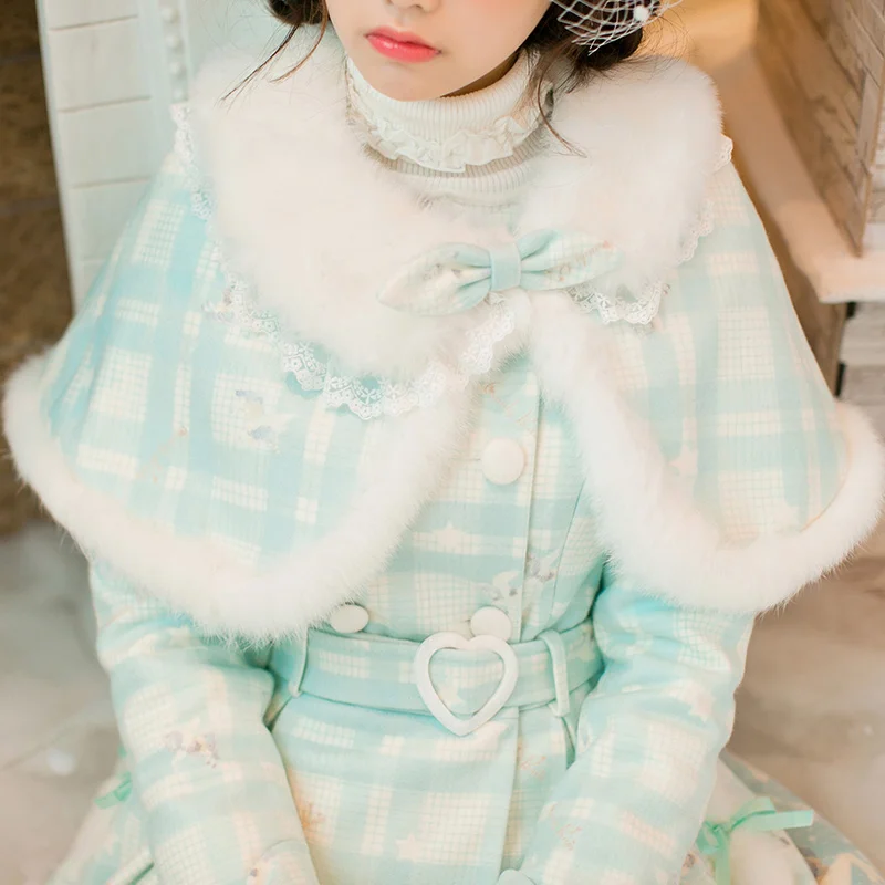 Princess sweet lolita white dress Candy rain Japanese design Sweet long sleeve Slim Cloak Double-breasted C16CD6238