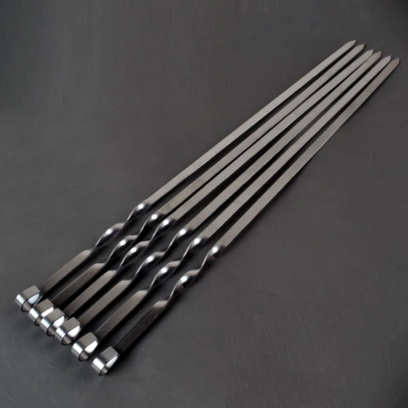 21.6\'\' 55CM Kabob Skewers Large Flat Barbecue Skewer set Stainless steel Sticks Heavy Duty Long BBQ Forks Nonslip Ring Handle