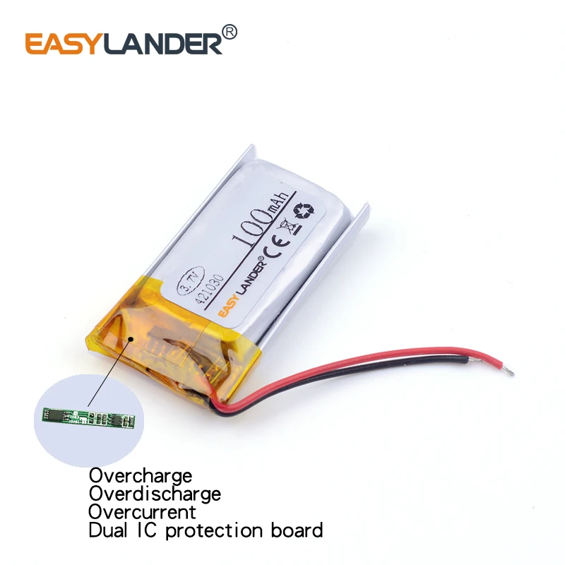 3.7V 421030   Batería recargable de polímero de iones de litio de 100mAh para MP3 MP4 DVR GPS mp5 juguetes DVR auriculares Bluetooth