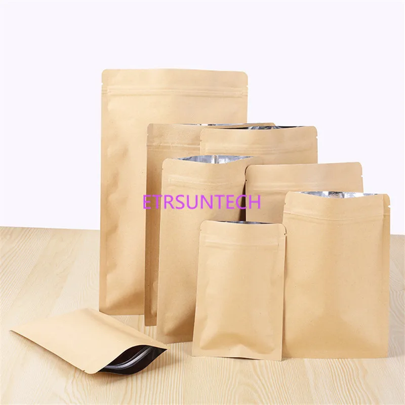 

6*8cm/8*11cm/10*15cm Kraft Paper Mylar Storage Packing Pouches Kraft Aluminum Foil Heat Seal Packaging Bag