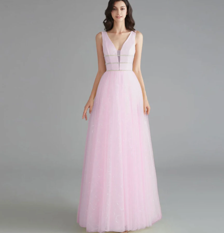 เซ็กซี่VคอชุดราตรียาวTulle 2020 อย่างเป็นทางการGownsเลื่อมA-LineเปิดกลับVestido De Noiva