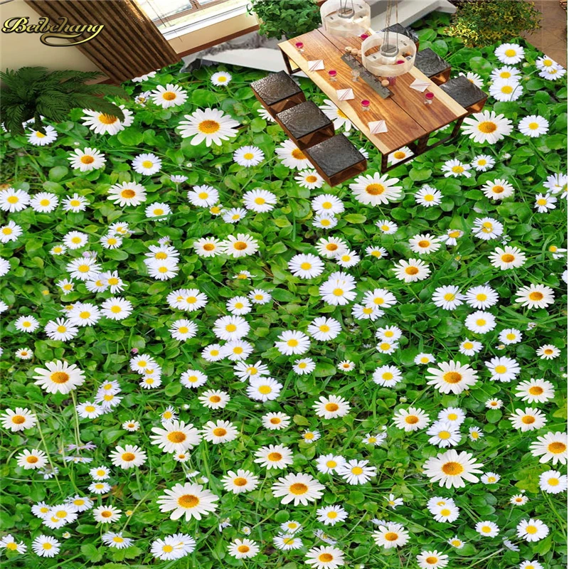 beibehang Custom Photo 3D Floor Painting Wallpaper Aesthetic Wild Chrysanthemum Plant Grassland Flower Pasta papel de parede