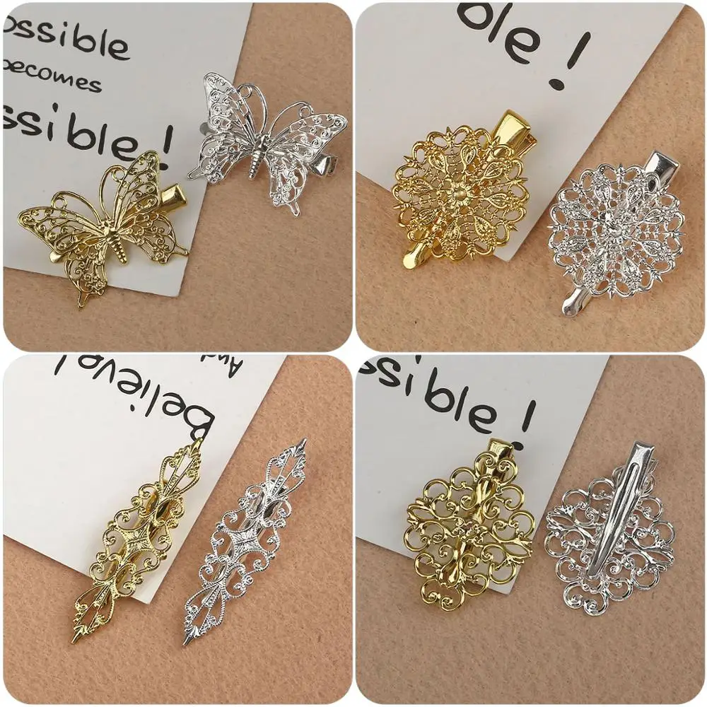 Vintage Metal Brass Filigree Copper Plated 4 Colors Duckbill Clip For Handmade DIY Hair Clip Jewelry Findings Accessories