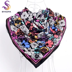 [BYSIFA] Brand Black Ladies Silk Scarf 2017 New 90*90cm Matt Satin Square Scarves Fashion Accessories Spring Autumn Silk Scarf