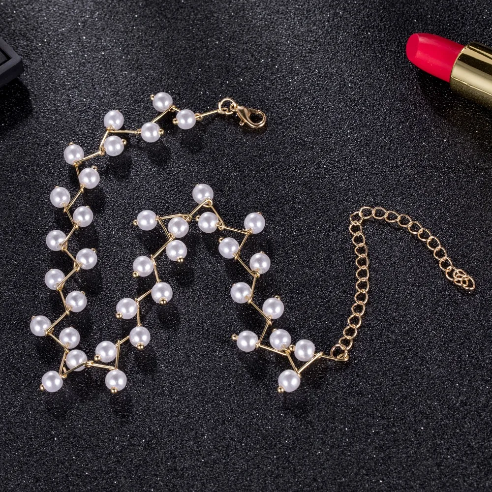 IPARAM Trendy Elegance Statement Necklace Charm Simulated Pearl Beads Choker Necklace For Women Kolye Collier Femme image 6