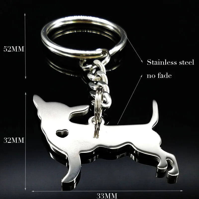 2024 Chihuahua Dog Keychain Jewelry Silver Color Stainless Steel Keychain for Women Dog Jewelry llaveros mujer K922S01