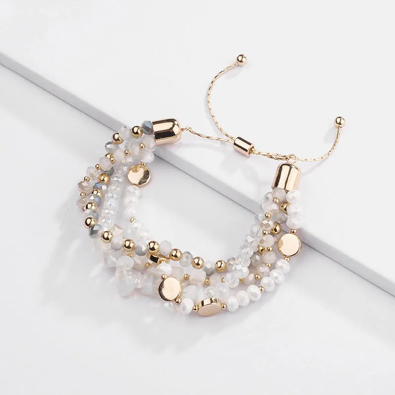 Fashion Jewelry Multi Layered Crystal Natural Stone Beaded Bracelet Braided Stacked Bracelets for Women
