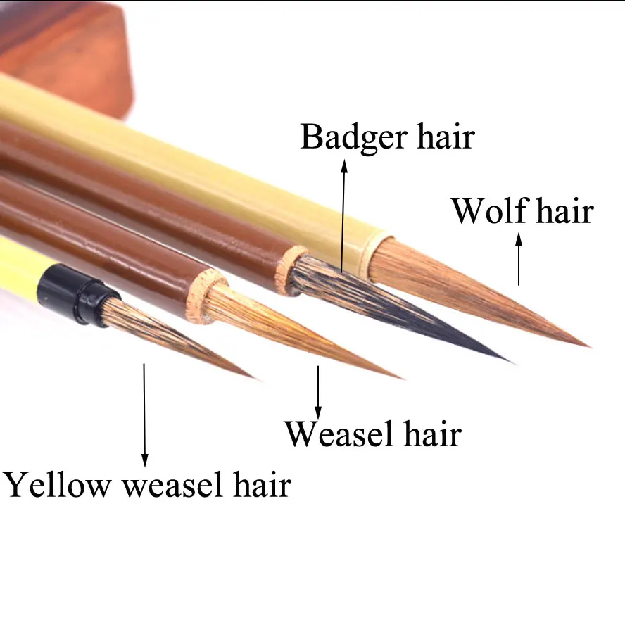 4 ชิ้น/เซ็ตจิตรกรรมจีนการประดิษฐ์ตัวอักษรแปรงพังพอนแปรงผม badger สำหรับ brushwork สมจริงภาพวาดอุปกรณ์