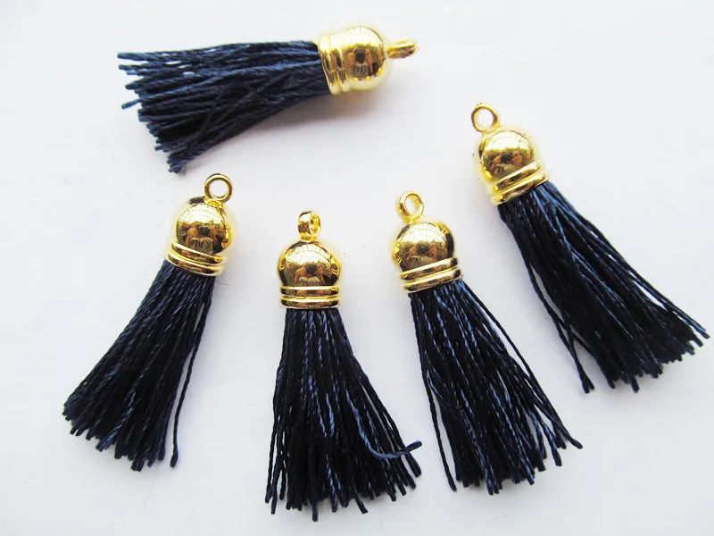 Free Shipping 100Pcs 45mm Golden Plastic Caps Handbag Tassels, Navy Blue Twist Silk Cord,Chamois Macrame Bag Component