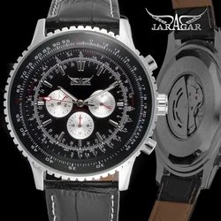 Jargar Top Brand 2019 New Men Automatic Fashion Dress Watch Silver Color Wristwatch With Black Genuine Leather Band Gift For Man