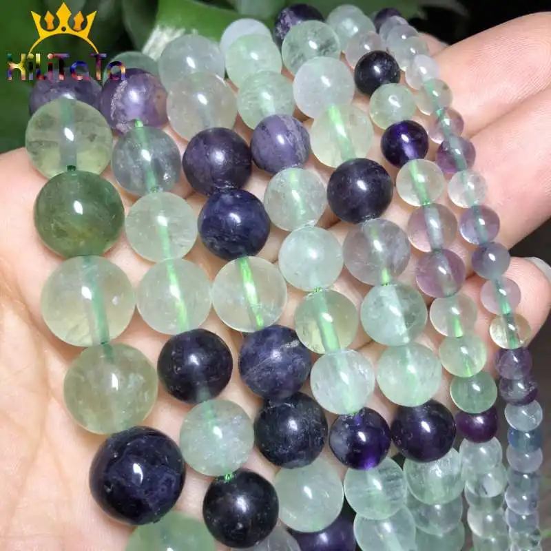 Natural Stone Round Colorful Fluorite Quartz Loose Beads For Jewelry Making DIY Bracelet Necklace Accessories 15\'\' 4/6/8/10/12mm