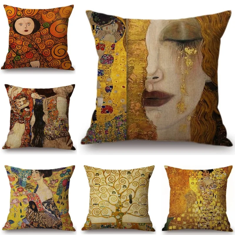 

Gustav Klimt Art Gallery Printed Cushion Cover Home Decoration Pillow Case Luxury Decorative Sofa Car Throw Pillow