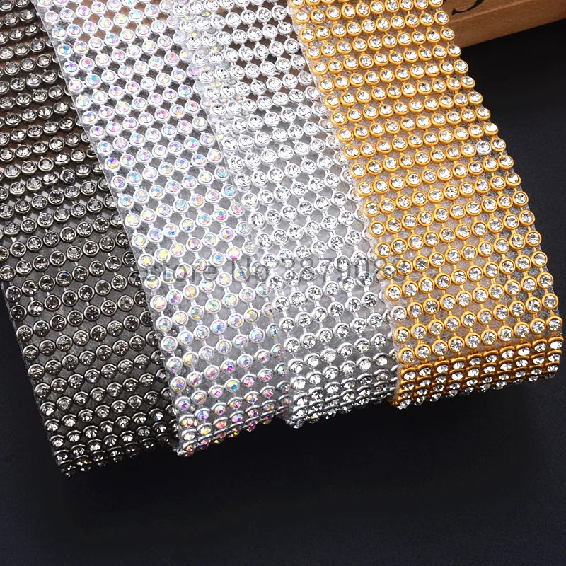 3Mm Rhinestone Trimming 5 Rows/10 Rows Crystal Aluminum Mesh Diamond Hotfix Self Adhesive Banding Diy Bag Purse Dress 1.2 Meters