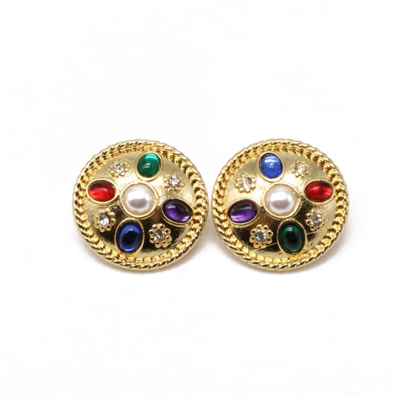 Fashion New Sweet Round Mixed Color Clip Earrings Vintage Jewelry