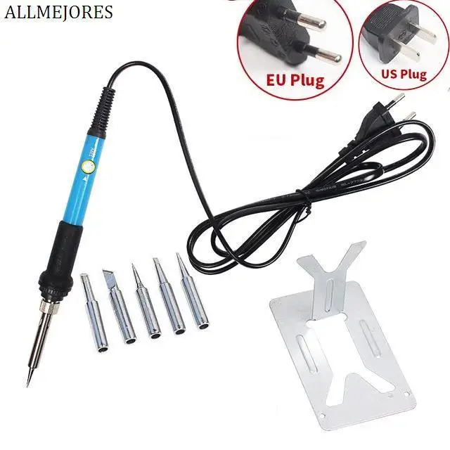 ALLMEJORES 220V 110V 60W Adjustable Temperature Electric Soldering Iron Welding Solder Station Heat Pencil +5pcs Tips US&EU Plug