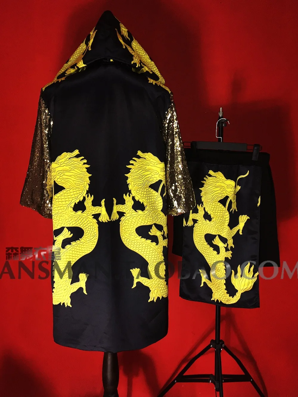 Personality Chinese wind dazzle colour Gold Dragon Robe hip-hop Costumes Set Bars nightclubs male singer DJ party stage clothing