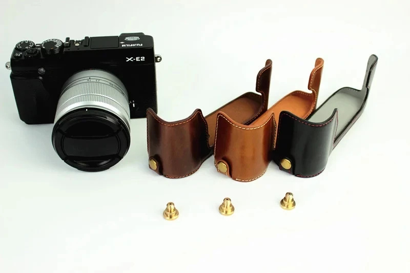 Modna torba na aparat fotograficzny do Fujifilm XE2 X-E2 X-E1 XE1 PU skórzany pokrowiec na pół korpusu z otworem na baterię