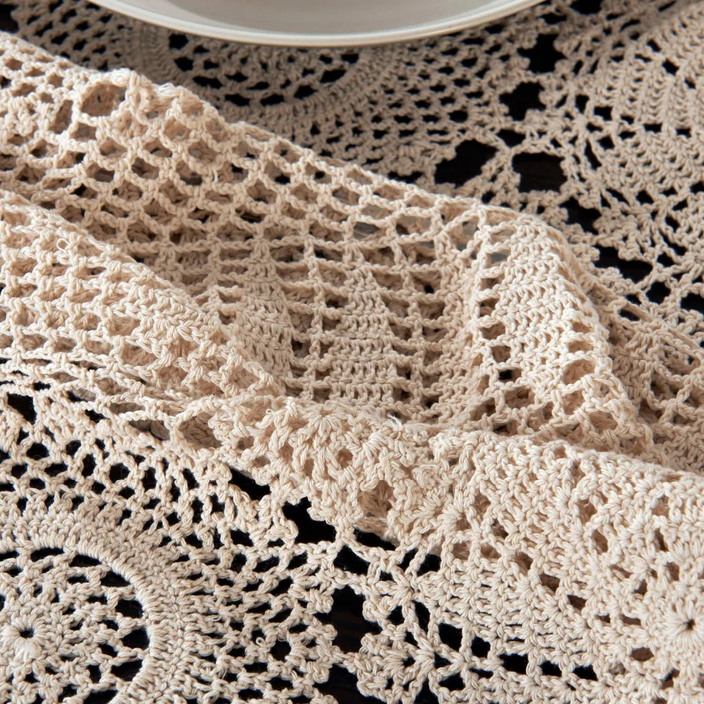 Handmade Crocheted Table Cloth Cotton Tablecloths Beige Crochet Lace Tablecloth Many Size Available