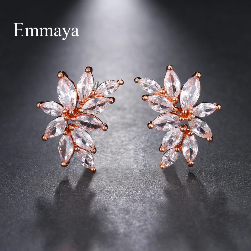 Emmaya Brand Fashion Simple AAA Cubic Zircon Three Colors Flower Shape Earrings for Women Popular Wedding Birthday Jewelry Gift