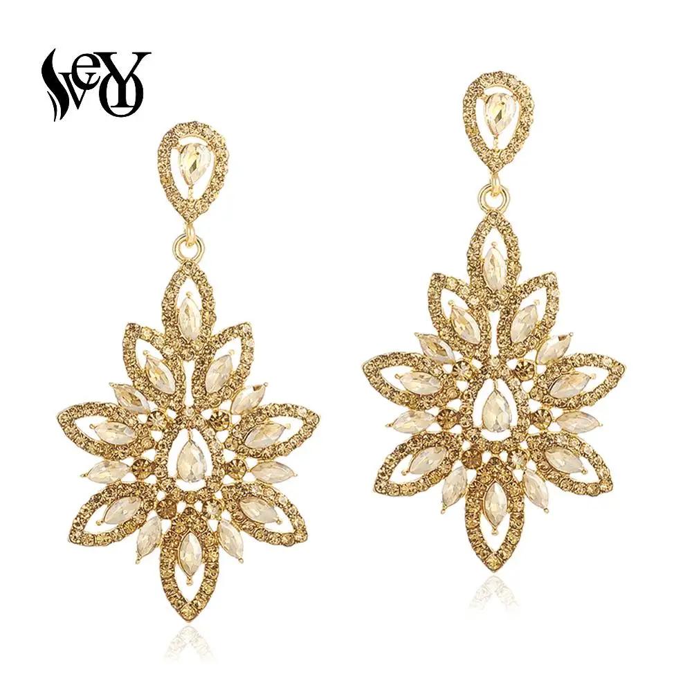 VEYO Dangle Earings for Women Leaf shape Crystal Earings Hollow out Full Rhinestone Fashion Jewelry Pendientes New Wholesale